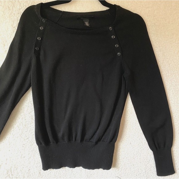 Kenneth Cole Womens Sweater Size M Black Knit Long Sleeve Scoop Neck Button - Picture 2 of 8